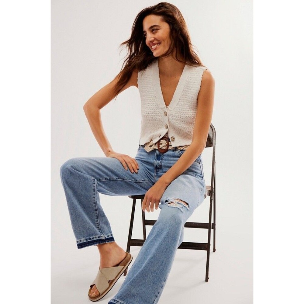 Free People Ava Vest In Sugar Straw Cream Size XL NWT Free People Sweater Vest - Picture 2 of 15